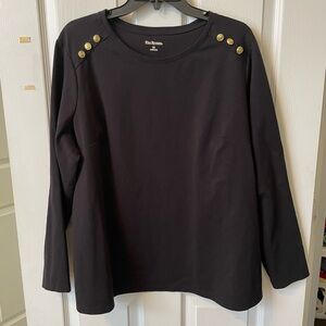 Black Long Sleeve Top with Gold Button Accents Kim Roger’s 2x